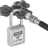 Image of ProductInUse. Style B (Padlock Not Included). Front orientation. Lockouts. Air Hose Lockouts, Lockout Cover, Style B.