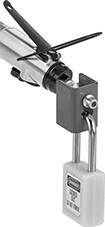 Image of ProductInUse. Style A (Padlock Not Included). Front orientation. Lockouts. Air Hose Lockouts, Lockout Cover, Style A.