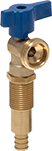 Image of Product. Barbed Inlet Connection—For Cold Water. Front orientation. For Cold Water. Color-Coded Quarter-Turn Water Supply Stop Valves for Hot and Cold Water, Barbed Inlet Connection × NH/NST Male Outlet Connection.