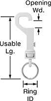 Image of Product. Side1 orientation. Contains Annotated. Snap Hooks. Slide-Bolt-Latch Snap Hooks with Swivel Split Ring.