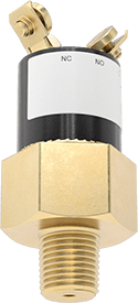 Image of Product. Top orientation. Fixed Setpoint Pressure Switch, Screw Terminals, 1/4 NPT Male Connection, 50 PSI Setpoint.