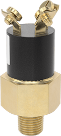 Image of Product. Bottom orientation. Fixed Setpoint Pressure Switch, Screw Terminals, 1/4 NPT Male Connection, 50 PSI Setpoint.