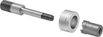 Image of Product. Punch with Die and Stud. Front orientation. Exploded view. Hole Punches. Self-Centering Stud-Driven Round Hole Punches, Stud, Die, Punch.