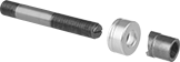 Image of Product. Punch with Die and Stud. Front orientation. Exploded view. Hole Punches. Self-Centering Stud-Driven Round Hole Punches for Pipe and Conduit, For 22 mm Diameter Panel Cutouts, Stud, Die, Punch.