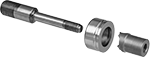 Image of Product. Punch with Die and Stud. Front orientation. Exploded view. Hole Punches. Metric Self-Centering Stud-Driven Round Hole Punches for Conduit.