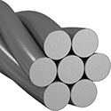 Image of Product. 1 × 7 Strand Core. Front orientation. Wire Rope. Semi-Flexible Wire Rope, 1 × 7 Strand Core Wire Rope.