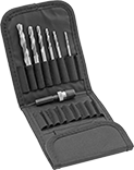 Image of Product. Front orientation. Drill Taps. Hex Shank Drill Tap Sets for Drills and Screwdrivers, Fabric Pouch.