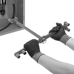 Image of ProductInUse. Benders Used with T-Handle Configuration. Front orientation. Cable Benders.