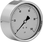 Image of Product. Front orientation. Pressure Gauges. Vibration-Resistant Pressure Gauges, Single Scale, Lower-Back Connection.