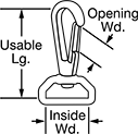 Image of Attribute. Front orientation. Contains Annotated. Light Duty Snap Hooks with Swivel Eye for Webbing.