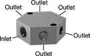 Image of Product. Front orientation. Contains Annotated. Manifolds. Low-Profile Hex Manifolds, 316 Stainless Steel.