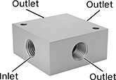 Image of Product. Front orientation. Contains Annotated. Manifolds. Low-Profile Square Manifolds, 316 Stainless Steel.