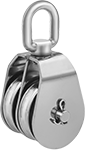 Image of Product. Front orientation. Pulleys. Hanging Pulleys for Rope—For Horizontal Pulling, Style R.