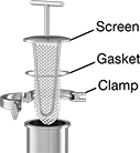 Image of Product. Front orientation. Exploded view. Contains Annotated. Strainers. Stainless Steel Quick-Clamp T-Strainers.