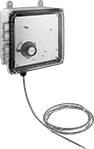 Image of Product. With Unthreaded PFA-Coated Copper Probe. Front orientation. Temperature Switches. Washdown Wall-Mount Temperature Switches, Copper Probe, Unthreaded.