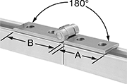 Image of Product. Front orientation. Contains Annotated. Strut Channel Framing and Fittings. Strut Channel Hinges, Butt Hinge, 180° Range of Motion.