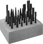 Image of Product. 24-Piece Set in Wood Stand. Front orientation. Pin Removal Punches. Punch and Chisel Sets, 24 Pieces, Wood Stand.