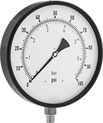 Image of Product. Front orientation. Pressure Gauges. Large-Dial High-Accuracy Pressure Gauges, Dual Scale, Bottom Connection.