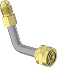 Image of Product. Front orientation. Air Chucks. Air Chucks for High-Pressure Fill Valves, Schrader Female Threaded Hose × UN/UNF (JIC) Male 37° Flared Tube, 70° Elbow.