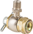 Image of Product. Front orientation. Air Chucks. Air Chucks for High-Pressure Fill Valves, Schrader Female Threaded Hose × NPT Male Threaded Pipe, 90° Elbow With Shutoff.