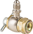 Image of Product. Front orientation. Air Chucks. Air Chucks for High-Pressure Fill Valves, Schrader Female Threaded Hose × UN/UNF (JIC) Male 37° Flared Tube, 90° Elbow With Shutoff.