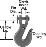 Image of Product. Front orientation. Hooks. Grab Hook, Not for Lifting, Clevis.