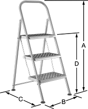 Image of Product. Front orientation. Contains Annotated. Step Stools. Foldable Clean Room Step Stools, 3 Steps.