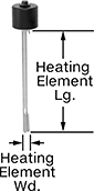 Image of Product. With 20" Lg. Heating Element. Front orientation. Contains Annotated. Heating Elements. Hanging Immersion Heating Elements for Chemical Solutions, Adjustable Thermostat, 20" Long Heating Element.