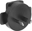Image of Specification. AS 3112 Plug (Australia and New Zealand). Front orientation. ZoomedIn view. AS/NZS 3112. International AC to DC Adapter Cords.
