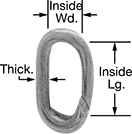 Image of Product. Front orientation. Contains Annotated. Ring Links. Light Duty Hammer-Close Ring Links—Not for Lifting.