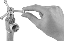 Image of ProductInUse. Front orientation. Valve Handles and Knobs. Adjustable-Fit Valve Handles.