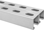 Image of Product. Front orientation. Strut Channel Framing and Fittings. Side-by-Side Stacked Strut Channel, Slotted Hole—1 1/8" Long Slot × 9/16" Wide Slot.
