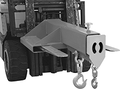 Image of ProductInUse. Shown Installed on a Forklift. Front orientation. Forklift Booms. Compact Forklift Booms .
