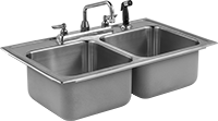Image of Product. Syle J (Shown with Faucet and Sprayer). Front orientation. Sinks. Countertop Sinks, Style J.