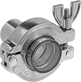 Image of System. Sight Shown Assembled with Tube Fitting, Ring, and Clamp (All Sold Separately). Front orientation. Sights. High-Vacuum Sights for Quick-Clamp Fittings.