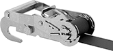 Image of ProductInUse. Grab Handle with Hook (Shown Installed). Front orientation. Webbing Buckles. Webbing Buckles, Ratchet Buckle, Grab Handle, Hook.