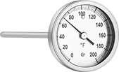 Image of Product. Front orientation. Thermometers. Long-Reach Threaded Thermometers, Fixed Back Connection, Thermometers Without Handle.
