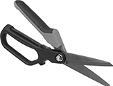 Image of Product. Straight/Serrated Blade Edge. Front orientation. Scissors. Long-Life Easy-Cut Lightweight Scissors, Offset Handle, 11" Overall Length.