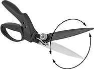 Image of Product. Blade Angle Range. Front orientation. Contains Annotated. Scissors. Swivel-Blade Easy-Cut Lightweight Scissors, Offset Handle.