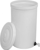 Image of Product. Front orientation. Tanks. Food and Beverage Round Plastic Batch Tanks with Faucet.