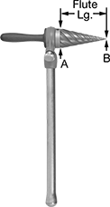 Image of Product. Front orientation. Contains Annotated. Reamers. Reamers for Deburring, L-Handle Shank, Spiral Flute.