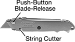 Image of Product. Front orientation. Contains Annotated. Utility Knives. Stanley Retracting-Blade Utility Knives, Style E.