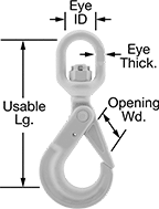 Image of Product. Front orientation. Hooks. For Lifting, Swivels without Ball Bearings, Eye, Load-Locking Latch.