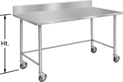Image of Product. Front orientation. Contains Annotated. Tables. Stainless Steel Tables, Style B, Rolling.