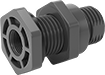 Image of Product. NPT Female. Front orientation. Pipe and Fittings. Thick-Wall Plastic Pipe Fittings for Water, Through-Wall Straight Connectors for Tanks with Gasket, Threaded Fitting Connection, Female, For Flat Tank Surface, For Curved Tank Surface.