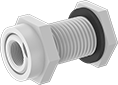 Image of Product. NPT Female. Front orientation. Pipe and Fittings. UV-Resistant Polypropylene Pipe Fittings for Chemicals, Through-Wall Straight Connectors for Tanks with Gasket, Threaded Fitting Connection, Female, For Flat Tank Surface, For Curved Tank Surface, Hex Body.