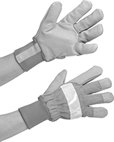 Image of ProductInUse. Knit Cuff. Front orientation. Knit Cuff. Leather-Palm Cold-Protection Gloves.