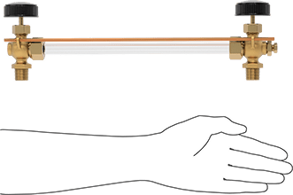 Image of Product. Side1 orientation. Contains SizingReference. Liquid-Level Indicator with Shutoff Valve, Bronze, 1/2 NPT Male, Needle Stem.