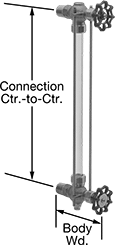 Image of Product. Bronze. Front orientation. Contains Annotated. Liquid-Level Gauges. Liquid-Level Indicators with Shut-Off Valve, Bronze, Needle Stem, Male.