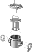 Image of Product. Strainer. Front orientation. Exploded view. Strainers. Sanitary Magnetic Strainers.